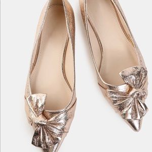 Metallic Bow Pointy Flats Rose Gold